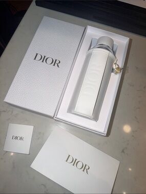 Dior White Leather-Wrapped Water Bottle with Gold Star Charm (Limited Edition)